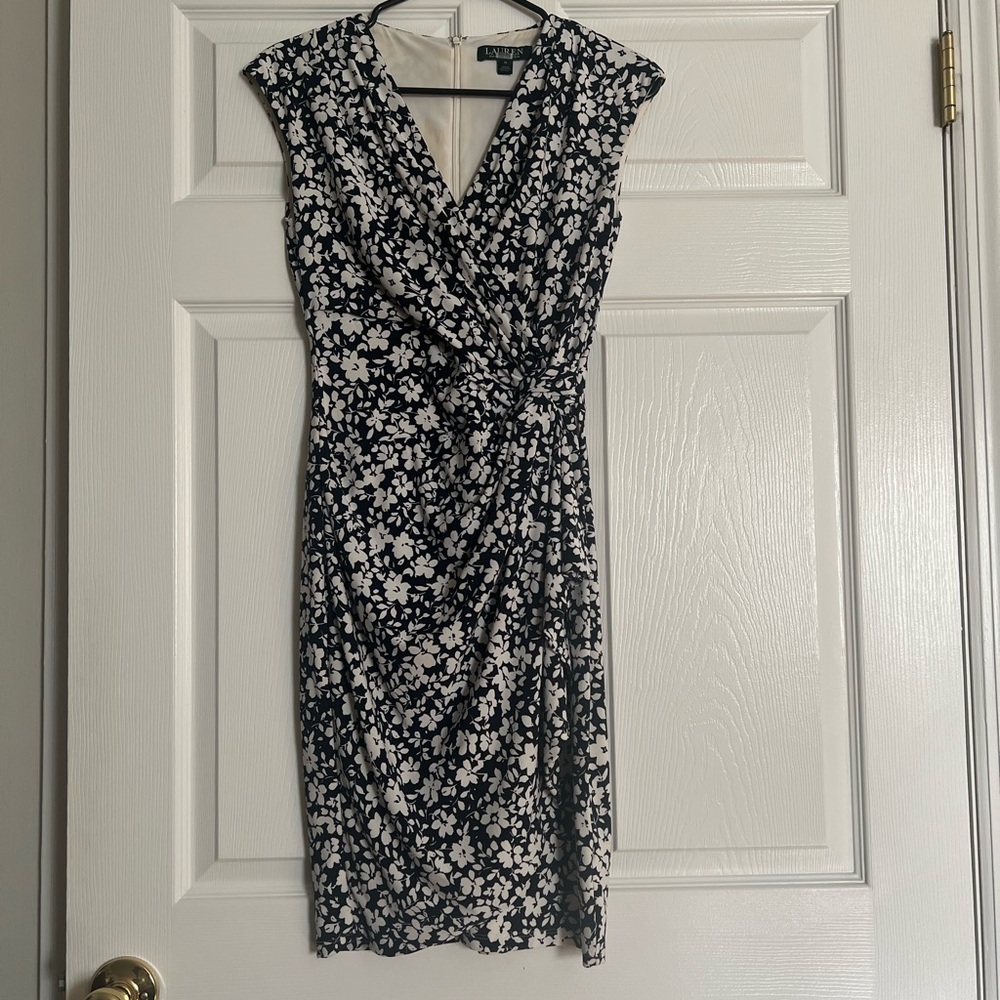 Lauren Ralph Lauren Midi Faux Wrap Sheath Dress with V-neck